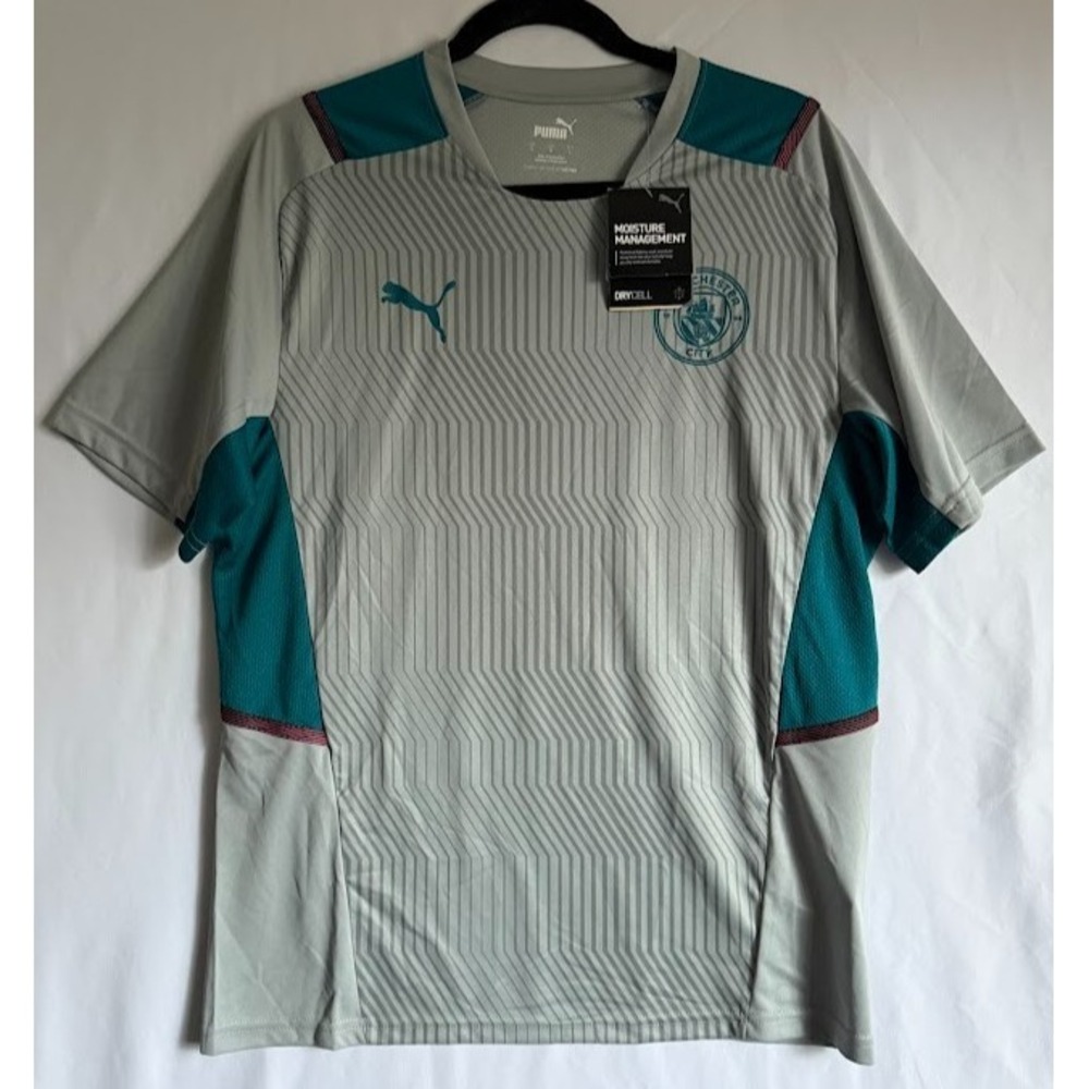 PUMA Manchester City Jersey Men L Gray Teal Training Top DryCell Slim Fit Soccer